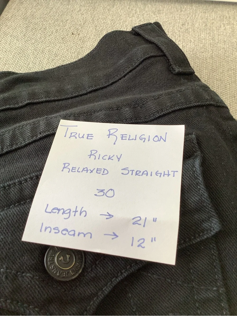 True Religion Denim Shorts Men Size 30 Black Rinse Ricky Relaxed Straight Stitch